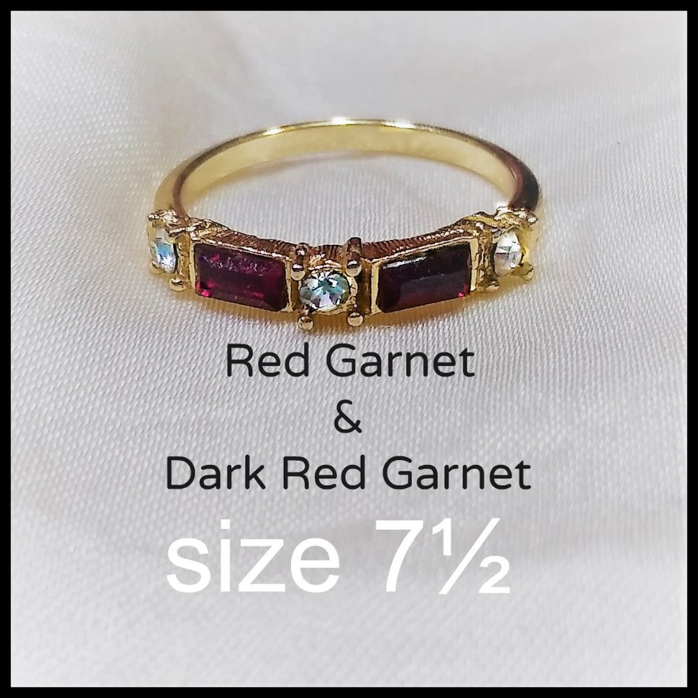 Natural Dark Garnet Thin Band Ring